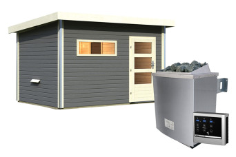  Karibu | Skrollan 3 Buitensauna Terragrijs | Moderne Deur | Kachel 9 kW Externe Bediening 403072-31